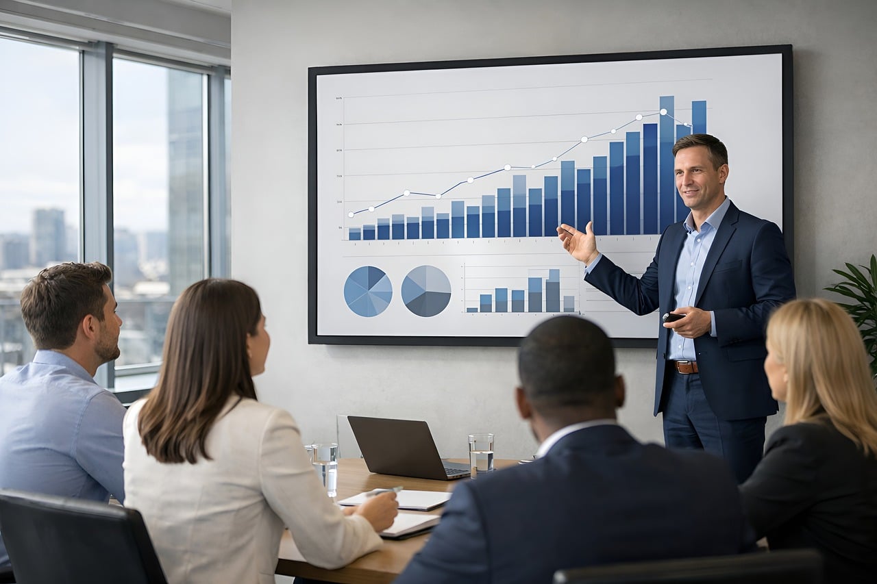 Reunião de apresentação do relatório mensal de resultados de SEO com a equipe